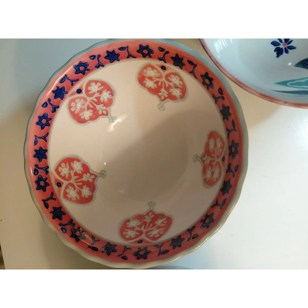 Anthropologie Set of 4 Hand Painted Footed Ceramic Bowls-Retired Mix & Match